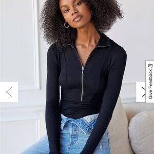 Black Zip-Up Long Sleeve Top
